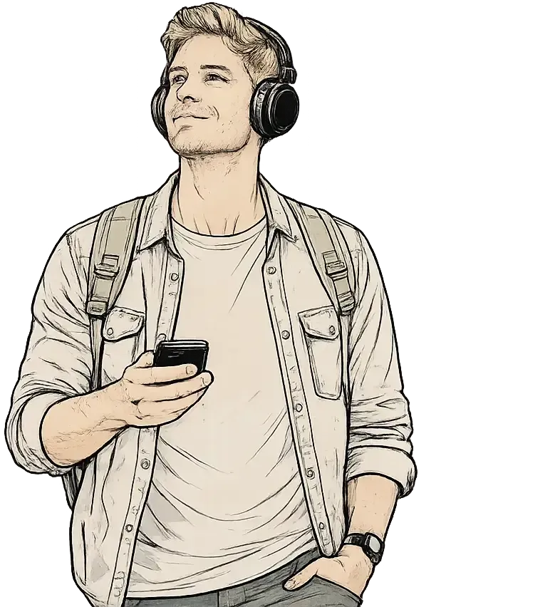 Turysta słuchający audioprzewodnika