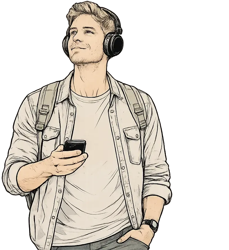 Turysta słuchający audioprzewodnika